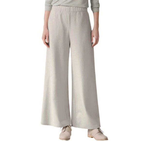 NWT Eileen Fisher Felted Wool Jersey Wide Leg Ankle Pant Chalk M - Picture 1 of 11